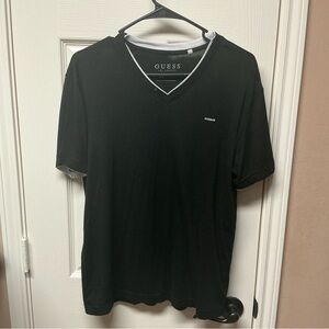 Guess Black Short Sleeve Tee with V-Neck